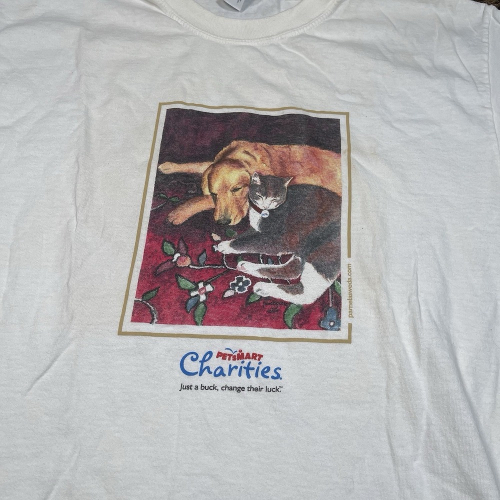 Vtg Petsmart Just a Buck Change Their Luck y2k White t-shirt Mens Size Large - Picture 2 of 7